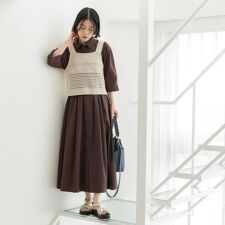 サッシュリボンベルト付きフレアシャツワンピース【洗濯機OK防シワ加工】