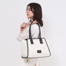 合皮パイピングワイドトート