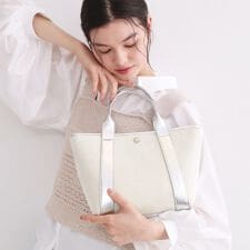 【2WAY】キャンバス×合皮コンビミドルトート