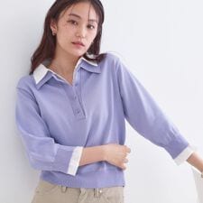 シャツレイヤード風ポロニット【洗濯機OK】