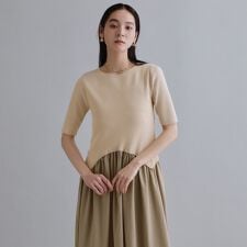 【es】イレギュラーヘム切り替えニットドッキングワンピース【洗濯機OK】