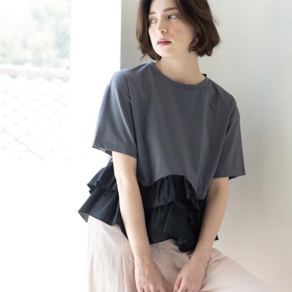 裾フリルドッキングTシャツ【洗濯機OK】 | オペークドットクリップ
