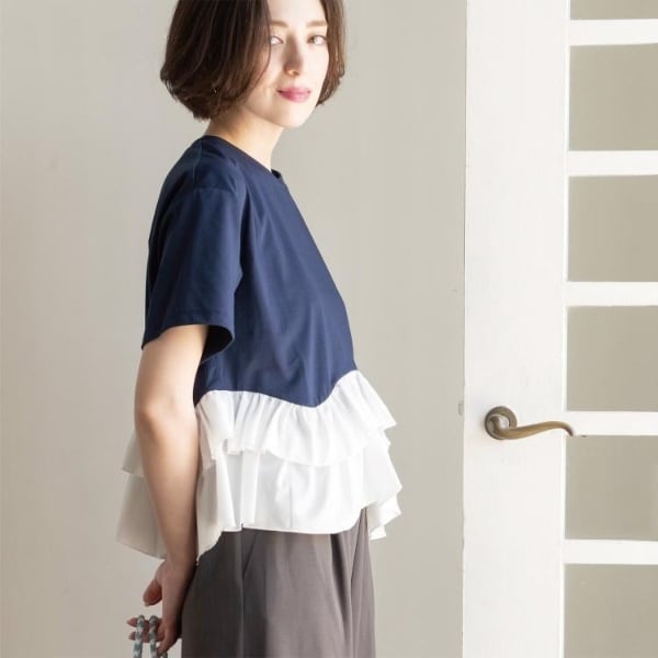 裾フリルドッキングTシャツ【洗濯機OK】 | オペークドットクリップ