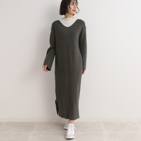 Vネック畦編みロングニットワンピース | シューラルー(SHOOLARUE
