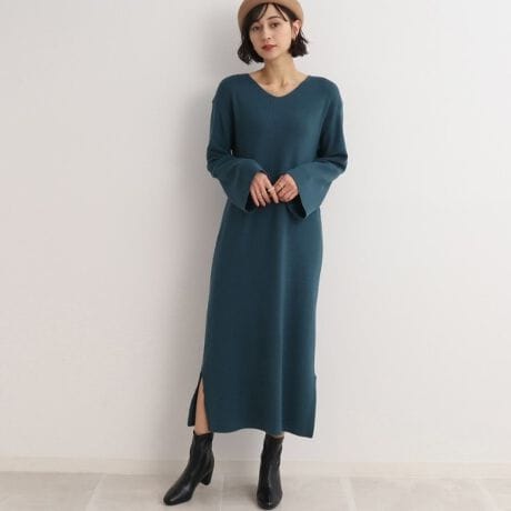 Vネック畦編みロングニットワンピース | シューラルー(SHOOLARUE  