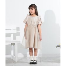 【110-140cm】レース切替チュール使いワンピース