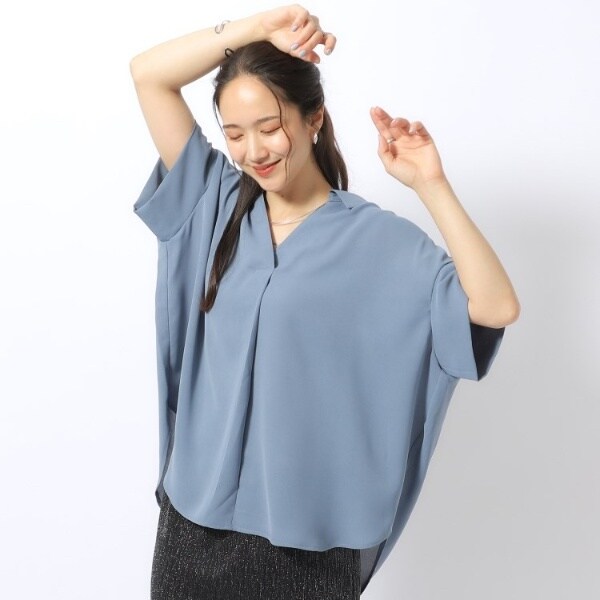 洗濯後しわになりにくい】二の腕カバー とろみスキッパーブラウス