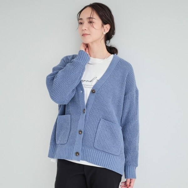 高レビュー洗える】ポケット付きが嬉しい ざっくり編み Vネック