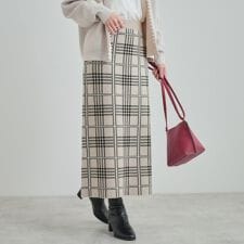【高レビュー洗えるセットアップ可】 着る度うっとり もちもちチェック柄ニットナロースカート