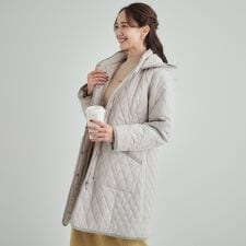 【フード取り外し可撥水加工】自然にくびれる あったかダイヤ柄キルトコート