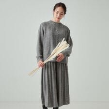 【2点セット】悩まない時短コーデに ケーブル編みニット×フレアニットスカート