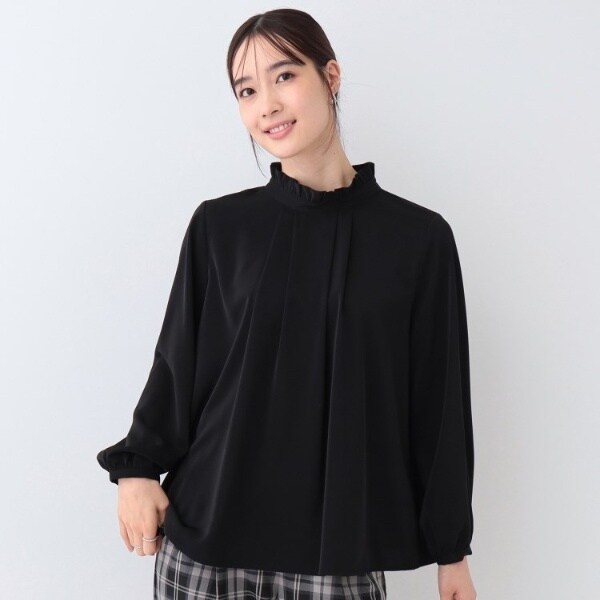 【S-3L洗えるセレモニー】さらり軽やか スタンドカラー フリルブラウス