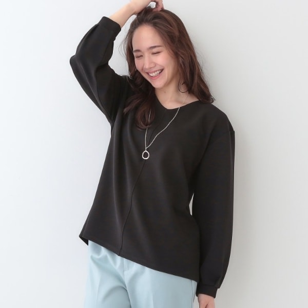 【S-LL2点セット】大人の上品シルエット アクセ付き Vネックトップス