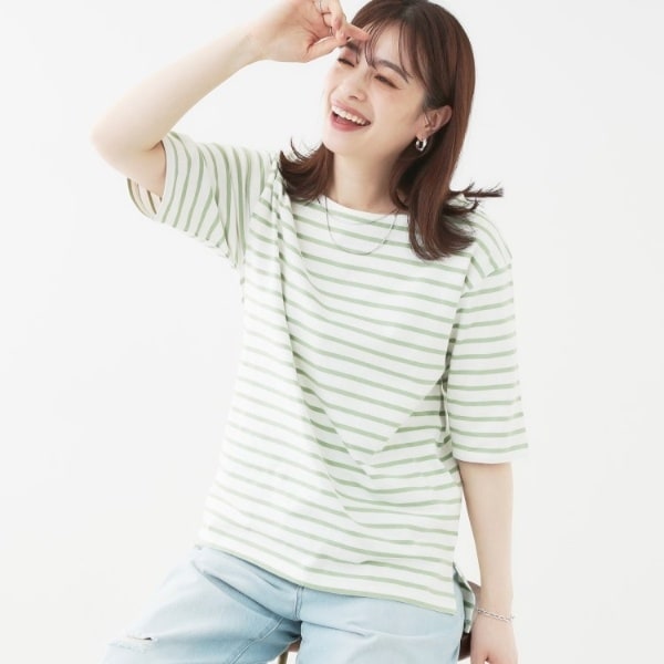 【洗えるS-LL綿100％】5分袖ボートネックトップス