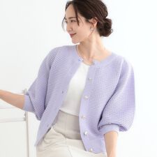 【S-LL】大人フェミニンな着こなしに 透かし編みニットカーディガン