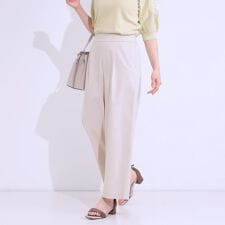 【S-LLひんやり】ゴールドパーツがアクセント ストレッチワイドパンツ