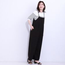 【S-LL】着丈が調節できる 大人の麻調サロペット