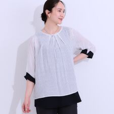 【洗えるS-LL】一枚でサマ見え お袖折り返し 裾レイヤードトップス