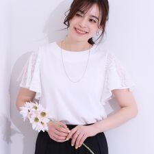 【S-LL】大人の上品コーデに お袖レース切り替えトップス