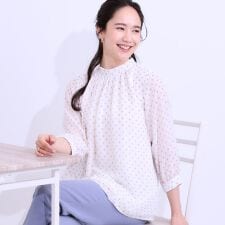 【S-LL】首元ギャザーが大人上品な シフォンブラウス