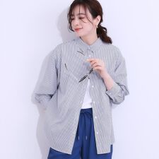 【ひんやりUV吸水速乾洗濯後しわになりにくい】ラッシュガードにもなる ストライプ前開きシャツ
