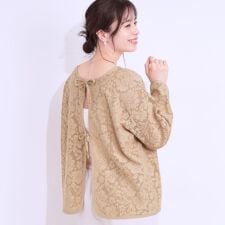【前後2WAYS-LL】メッシュ×レースがこなれ見え リボントップス
