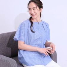 【洗えるS-LLUV吸水速乾】洗濯後しわになりにくいリネンブレンド前あきシャツ
