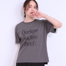 【ひんやりUVカット】選べる3柄 お袖チュールで差をつける ロゴプリントTシャツ