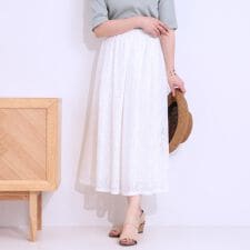 【S-LL】メッシュレースが魅力的なフレアスカート