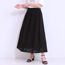 【S-LL】メッシュレースが魅力的なフレアスカート