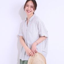 【S-LLUVひんやり抗菌防臭】体型を自然にカバー フレンチリネンブレンド襟付ドルマンシャツ