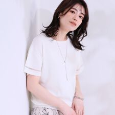 【S-LL洗えるUV】お袖シアーでヘルシーに フレアスリーブサマーニット