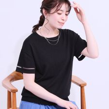 【S-LL洗えるUV】お袖シアーでヘルシーに フレアスリーブサマーニット