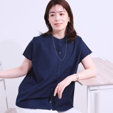 【洗えるS-LL】涼やかで好印象 サッカーブラウス