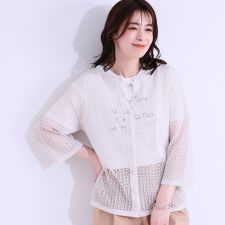 【S-LL2WAY】ラメが華やか 透かしニットカーディガン