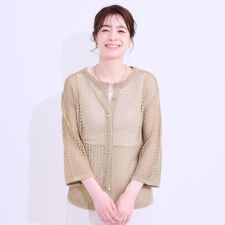 【S-LL2WAY】ラメが華やか 透かしニットカーディガン