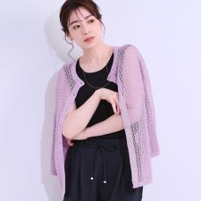 【S-LL2WAY】ラメが華やか 透かしニットカーディガン