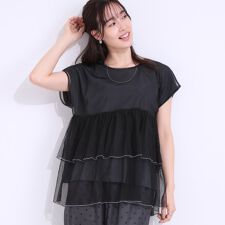【S-LL2点セット】程よい甘さをプラス Tシャツ＋チュールトップス