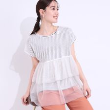 【S-LL2点セット】程よい甘さをプラス Tシャツ＋チュールトップス