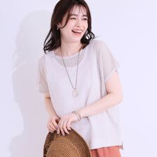 【S-LL2点セット】程よいラメが上品 透かしニット＋タンクトップ