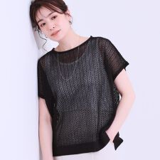 【S-LL2点セット】程よいラメが上品 透かしニット＋タンクトップ