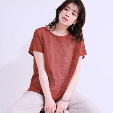 【S-LL2点セット】程よいラメが上品 透かしニット＋タンクトップ