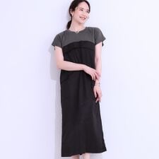 【洗えるS-LL】1枚でコーデが完成 異素材ドッキングワンピース