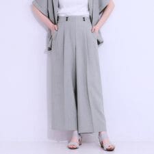 【セットアップ可】麻調ストライプワイドパンツ