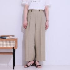 【セットアップ可】麻調ストライプワイドパンツ