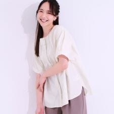 【洗えるS-LL】大人の上品シルエット タックデザイン 5分袖ブラウス