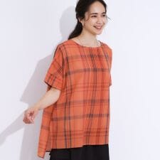 【S-LL体型カバー】インせず着られる ポンチョシルエット シアーチェックブラウス