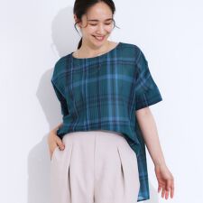 【S-LL体型カバー】インせず着られる ポンチョシルエット シアーチェックブラウス