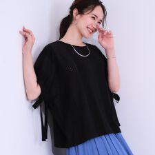 【S-LL二の腕カバー】お袖ギャザーリボン アイレット刺繍トップス