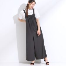【洗えるS-LL】裏がサラサラ やわらか ギャザーサロペット